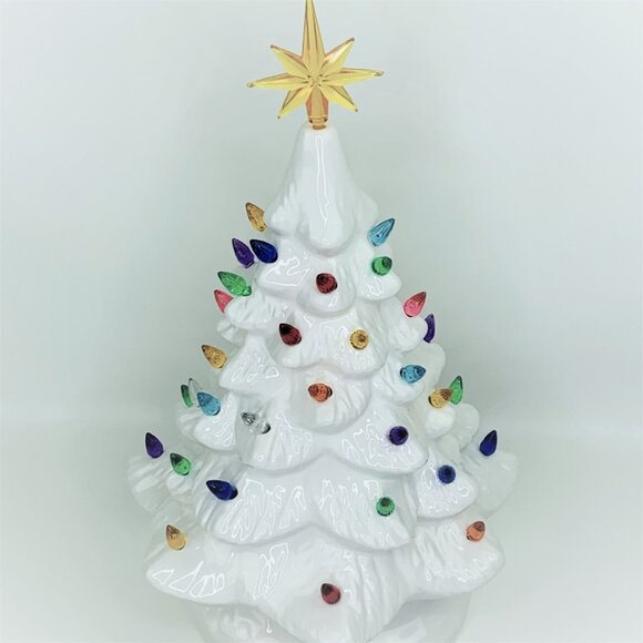 White 12"H Ceramic Lite UP Christmas Tree Table Top Retro Nostalgic Decoration - Picture 4 of 12